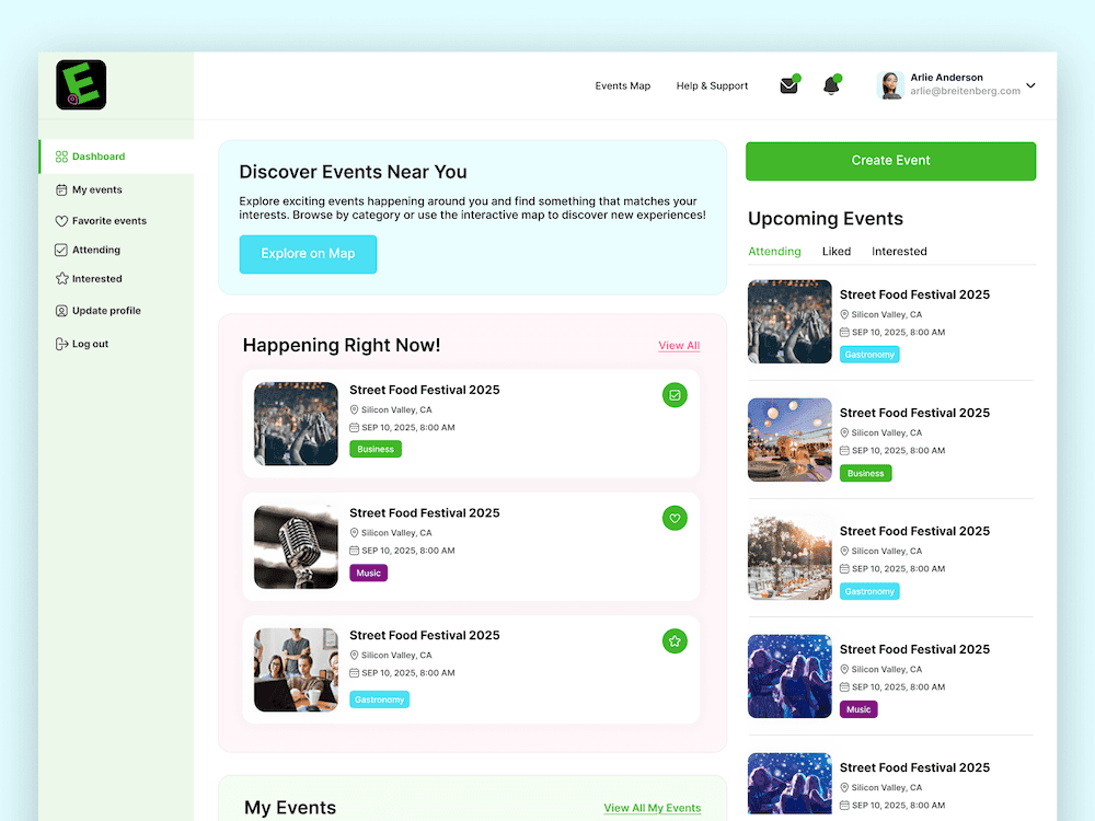 Dashboard for Organizers