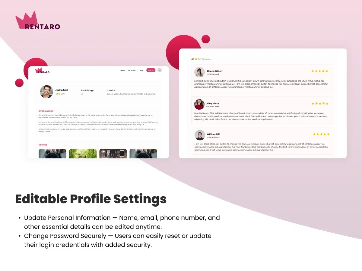 Editable Profile Settings
